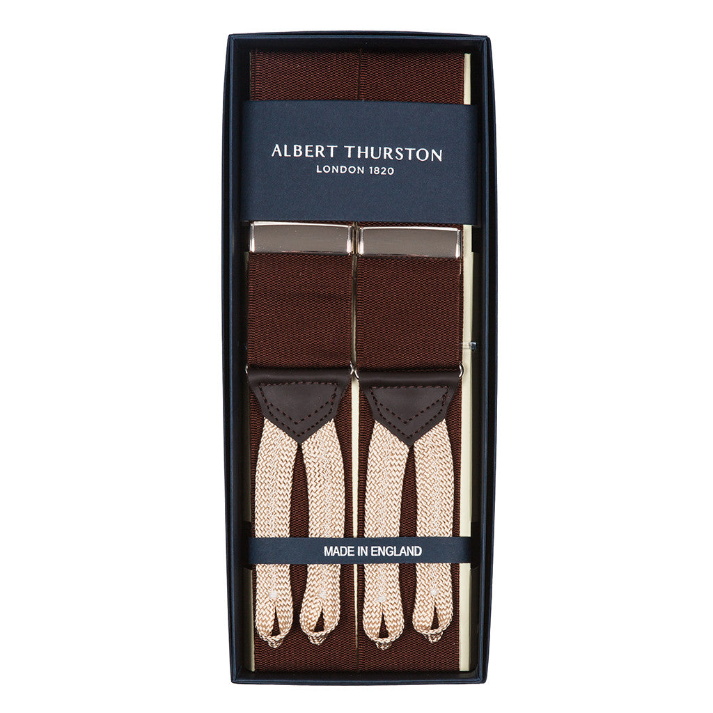 Brown Button Suspenders "Rigid Plain"